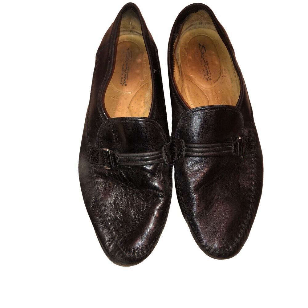 Santoni Bit Loafer Black Calf Leather Size 13 D Made In Italy Slip On Moc Stitch